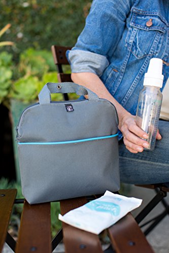 J.L. Childress MaxiCOOL Breastmilk Cooler - Baby Bottle Bag & Food Bag - Ice Pack Included - Insulated & Leak Proof Bottle Bag - Breastmilk Cooler Bag for Travel - Grey/Teal