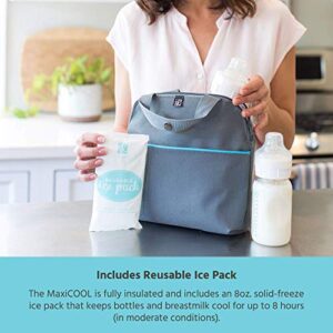 J.L. Childress MaxiCOOL Breastmilk Cooler - Baby Bottle Bag & Food Bag - Ice Pack Included - Insulated & Leak Proof Bottle Bag - Breastmilk Cooler Bag for Travel - Grey/Teal