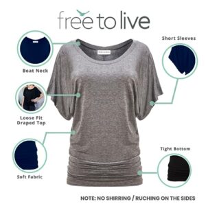 Free to Live 3 Pack Dolman Short Sleeve Business Casual Tops for Women Travel Clothes Dressy Shirts Summer Fall Tunic Outfits (Medium, Black, Charcoal, Navy)