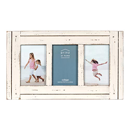 PRINZ Homestead Collage Frame for Three Photos in Antique Finish, White, 4 x 6"