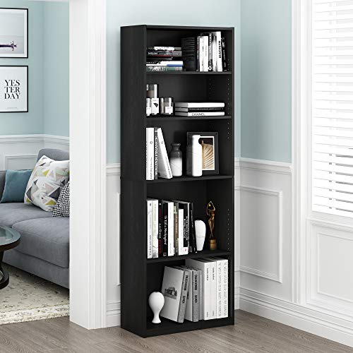 FURINNO JAYA Simply Home 5-Shelf Bookcase, 5-Tier, Black