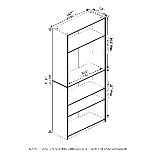 FURINNO JAYA Simply Home 5-Shelf Bookcase, 5-Tier, Black