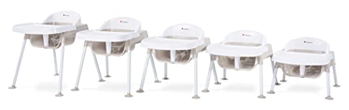 Foundations Secure Sitter 13" Feeding Chair, Stable “No Tip” Feet, 3-Point Adjustable Harness, Removable Tray, Easy to Clean, Smooth Plastic (White/Tan)