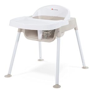 foundations secure sitter 13" feeding chair, stable “no tip” feet, 3-point adjustable harness, removable tray, easy to clean, smooth plastic (white/tan)
