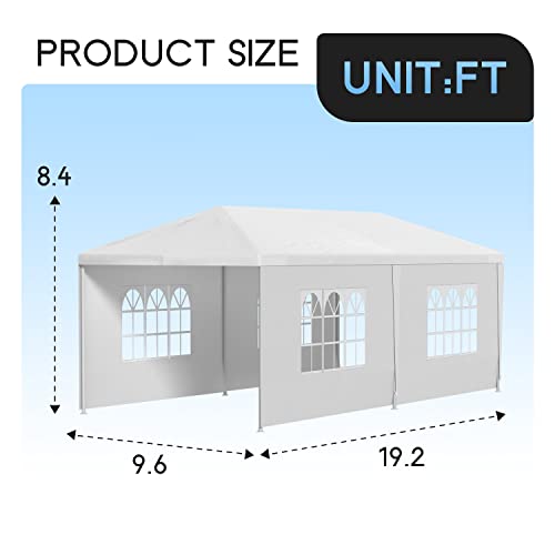 FDW 10'x20' Outdoor Canopy Party Wedding Tent Garden Gazebo Pavilion Cater Events -4 Removable Sidewalls,White