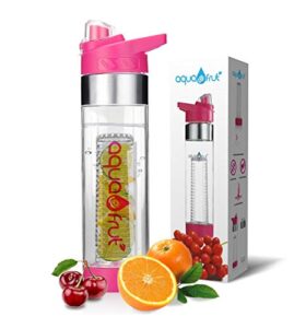 new aquafrut bottom loading fruit infuser water bottle - bpa free tritan plastic - leak proof - 24 oz - infusion recipe ebook (pink)