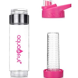 NEW AquaFrut Bottom Loading Fruit Infuser Water Bottle - BPA Free Tritan Plastic - Leak Proof - 24 OZ - Infusion Recipe eBook (Pink)