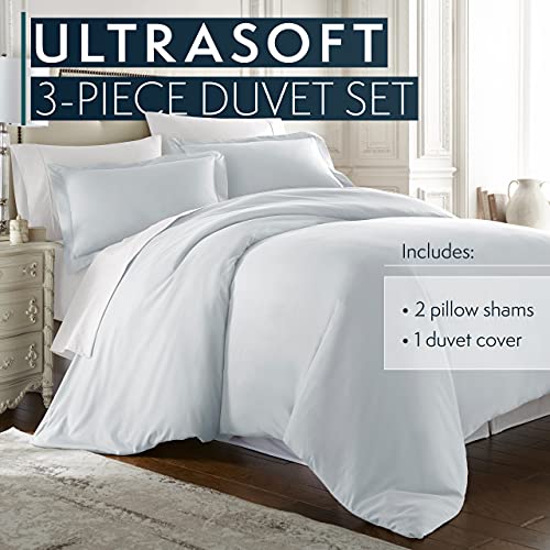 HC COLLECTION 1500 Thread Lightweight Duvet Cover Bed Linen Set with Zipper Closure for Comforters with 2 Pillow Shams, Queen, Ice Blue