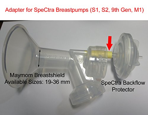 36 mm Extra Extra Large Flagne w/Valve and Membrane for Spectra Breast Pumps S1, S2, M1, Spectra 9; Narrow (Standard) Bottle Neck; Made by Maymom