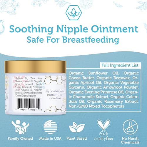 Era Organics Soothing Nipple Butter Breastfeeding Cream - Calming and Moisturizing for Chapped, Sensitive Skin - USDA Organic Nipple Cream For Breastfeeding - Baby Friendly Organic Nipple Balm