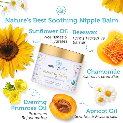 Era Organics Soothing Nipple Butter Breastfeeding Cream - Calming and Moisturizing for Chapped, Sensitive Skin - USDA Organic Nipple Cream For Breastfeeding - Baby Friendly Organic Nipple Balm