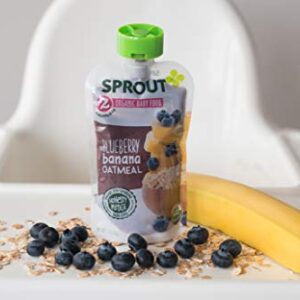 Sprout Organic Baby Food, Stage 2 Pouches, Fruit Veggie & Grain Blend, Blueberry Banana Oatmeal, 3.5 Oz Purees (Pack of 6)