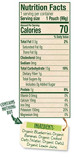 Sprout Organic Baby Food, Stage 2 Pouches, Fruit Veggie & Grain Blend, Blueberry Banana Oatmeal, 3.5 Oz Purees (Pack of 6)