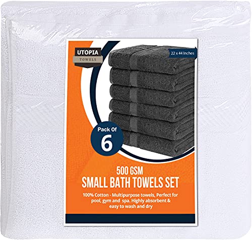 Utopia Towels 6 Pack Small Bath Towel Set, 100% Ring Spun Cotton (22 x 44 Inches) Lightweight and Highly Absorbent Quick Drying Towels, Premium Towels for Hotel, Spa and Bathroom (White)