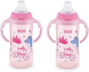 nuk 10 ounce jungle large learner cup with handles, 2 pack, girl