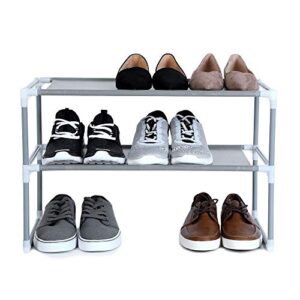 smart design shoe rack shelf - stackable - laminated liner - steel metal frame - 2-tier holds 6 pairs - entryway, closet, & garage - home organization