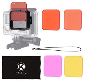 camkix diving lens filter kit compatible with gopro hero 4, hero+, hero and 3+ - fits standard waterproof housing - enhances colors for underwater video and photography - includes 5 filters