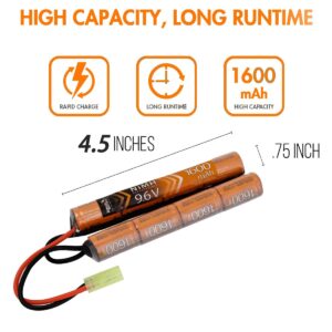 Lancer Tactical Nimh Airsoft Battery Compatible with Lancer AEG Airsoft (9.6V, 1600 mAh Nunchuck)