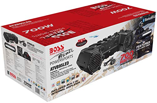 BOSS Audio Systems ATVB95LED UTV ATV Speakers - Weatherproof, ATV Soundbar, 8 Inch Speakers, 1.5 Inch Tweeters, Amplified, Wired Remote for Bluetooth Connectivity, LED Light Bar, Storage Compartment