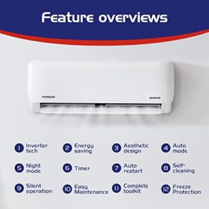 Pioneer Air Conditioner WYS036G-20 Wall Mount Ductless Inverter+ Mini Split Heat Pump, 36000 BTU-208/230 V