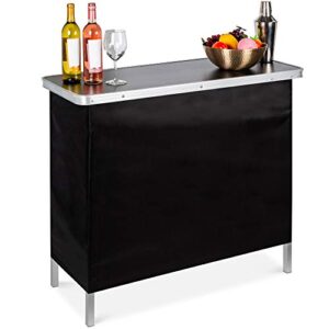 best choice products portable pop-up bar table for indoor, outdoor, party, picnic, tailgate, entertaining w/carrying case, storage shelf, removable skirt