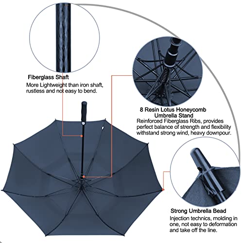 G4Free Large Oversized Golf Umbrella Double Canopy Navy Blue Windproof Waterproof Automatic Open Travel Umbrellas (Dark Blue)