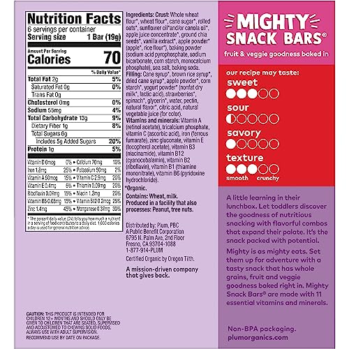 Plum Organics | Mighty Snack Bars | Organic Toddler & Kids Snacks | Blueberry + Strawberry Variety Pack | 0.67 Ounce Bar (48 Total)