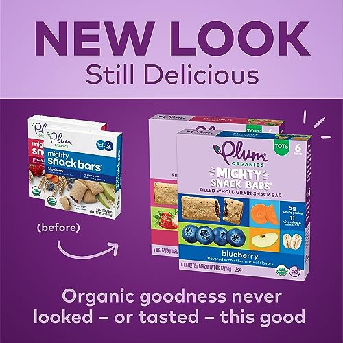 Plum Organics | Mighty Snack Bars | Organic Toddler & Kids Snacks | Blueberry + Strawberry Variety Pack | 0.67 Ounce Bar (48 Total)