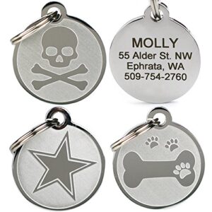 gotags playful, custom engraved pet id tags, solid stainless steel, personalized dog and cat pet id with up to 4 lines of text, cute, durable and long-lasting