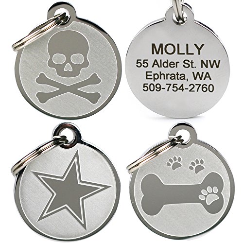 GoTags Playful, Custom Engraved Pet ID Tags, Solid Stainless Steel, Personalized Dog and Cat Pet ID with up to 4 Lines of Text, Cute, Durable and Long-Lasting