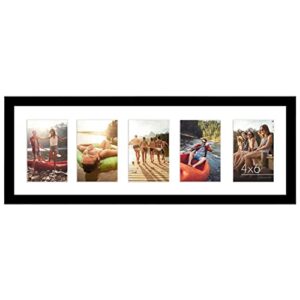 americanflat 8x24 collage picture frame in black - displays five 4x6 frame openings - engineered wood panoramic picture frame with shatter resistant glass and hanging hardware included