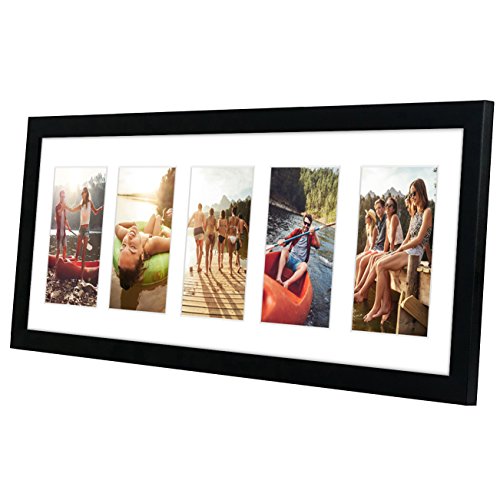 Americanflat 8x24 Collage Picture Frame in Black - Displays Five 4x6 Frame Openings - Engineered Wood Panoramic Picture Frame with Shatter Resistant Glass and Hanging Hardware Included