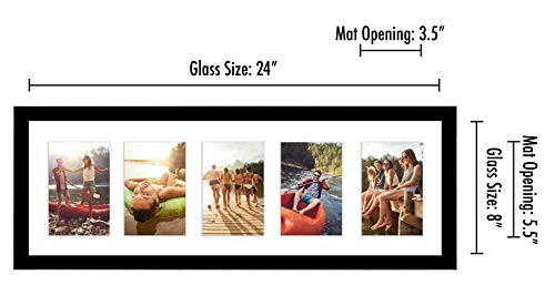 Americanflat 8x24 Collage Picture Frame in Black - Displays Five 4x6 Frame Openings - Engineered Wood Panoramic Picture Frame with Shatter Resistant Glass and Hanging Hardware Included