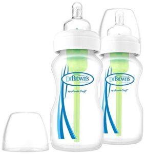 dr. brown's options wide neck glass bottles, 2 pack, clear, 9 ounce