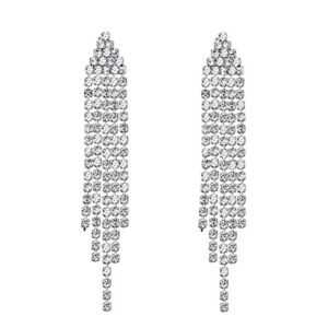 selovo silver tone clear austrian crystal chandelier tassel bridesmaid dangle drop earrings chain