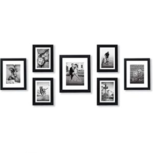 americanflat 7 pack black gallery wall frame set - includes one 11x14 frame, two 8x10 frames, and four 5x7 frames - picture frames collage wall decor with shatter resistant glass and hanging hardware