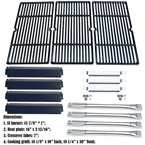 Direct Store Parts Kit DG168 Replacement for Charbroil Commercial 463268107 Grill Repair Kit (SS Burner + SS Carry-Over Tubes + Porcelain Steel Heat Plate + Porcelain Cast Iron Cooking Grid)