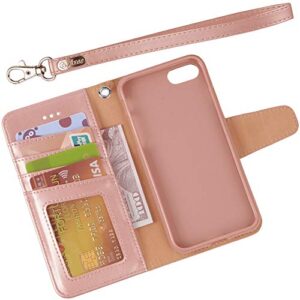 Arae Case for iPhone 7 / iPhone 8 / iPhone SE3 2022 / iPhone SE 2020, Premium PU Leather Wallet Case with Kickstand and Flip Cover, Rose Gold