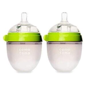 comotomo - soft hygienic silicone baby bottle twin pack 0-3m green - 5 oz.