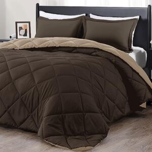 downluxe king size comforter set - brown and tan king comforter, soft bedding comforter sets for all seasons, king comforter set - 3 pieces - 1 comforter (104"x92") and 2 pillow shams(20"x36")