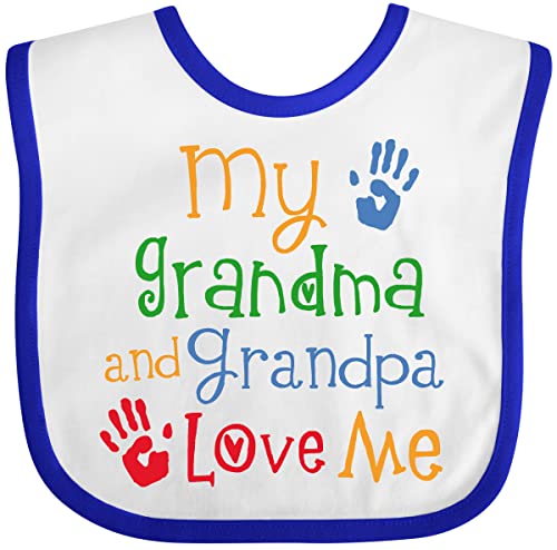 inktastic My Grandma and Grandpa Love Me Baby Bib White and Royal 26a30