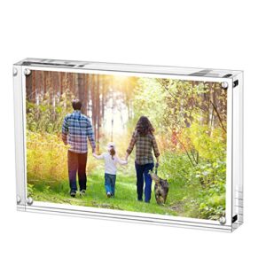 boxalls 4x6 inches acrylic picture frame, double sided clear frameless photo frame with magnetic desktop transparent