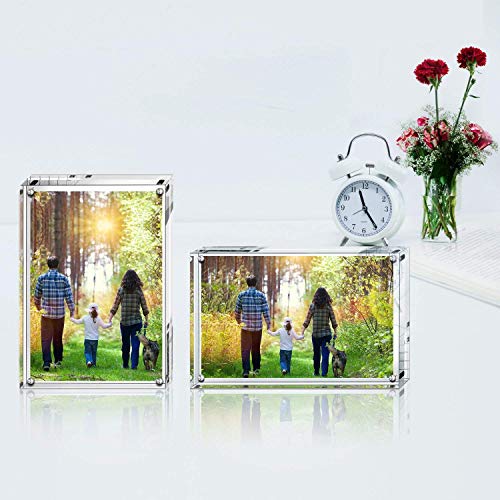 Boxalls 4x6 Inches Acrylic Picture Frame, Double Sided Clear Frameless Photo Frame with Magnetic Desktop Transparent