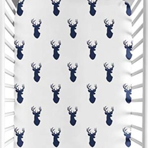 Sweet Jojo Designs Fitted Crib Sheet for Navy and White Woodland Deer Baby/Toddler Bedding Set Collection - Deer Print