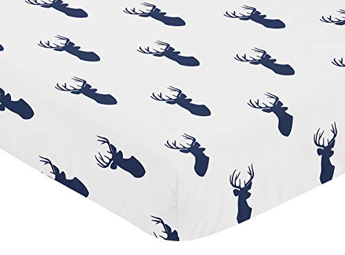 Sweet Jojo Designs Fitted Crib Sheet for Navy and White Woodland Deer Baby/Toddler Bedding Set Collection - Deer Print