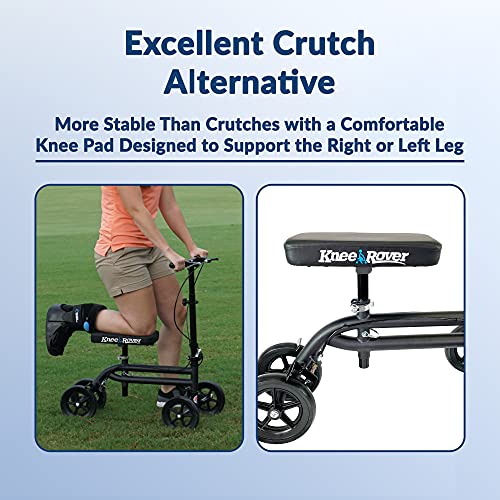 KneeRover Economy Knee Scooter Steerable Knee Walker Crutch Alternative with DUAL BRAKING SYSTEM in Matte Black