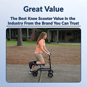 KneeRover Economy Knee Scooter Steerable Knee Walker Crutch Alternative with DUAL BRAKING SYSTEM in Matte Black