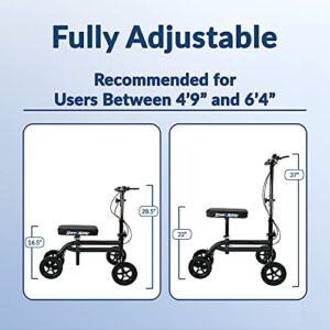 KneeRover Economy Knee Scooter Steerable Knee Walker Crutch Alternative with DUAL BRAKING SYSTEM in Matte Black