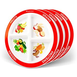 health beet choose myplate portion plate for kids, (4 pack) toddlers - kids nutrition plates with dividers from