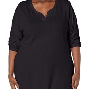 Just My Size Women's Plus Size Split Neck Tunic, Black, 2X